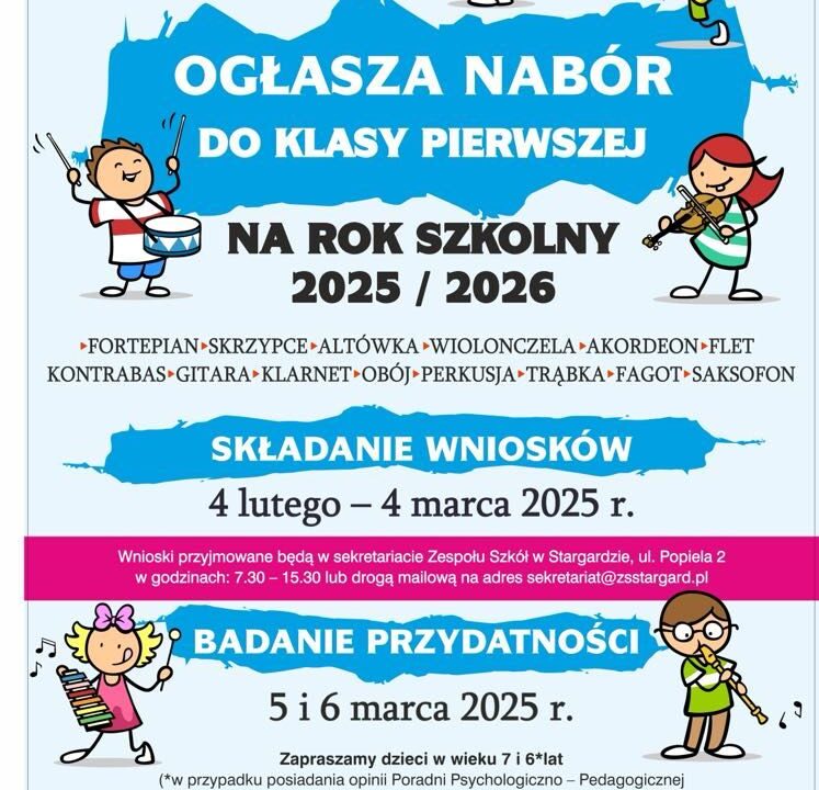 NABÓR DO OGÓLNOKSZTAŁCĄCEJ SZKOŁY MUZYCZNEJ I STOPNIA W STARGARDZIE 2025/2026