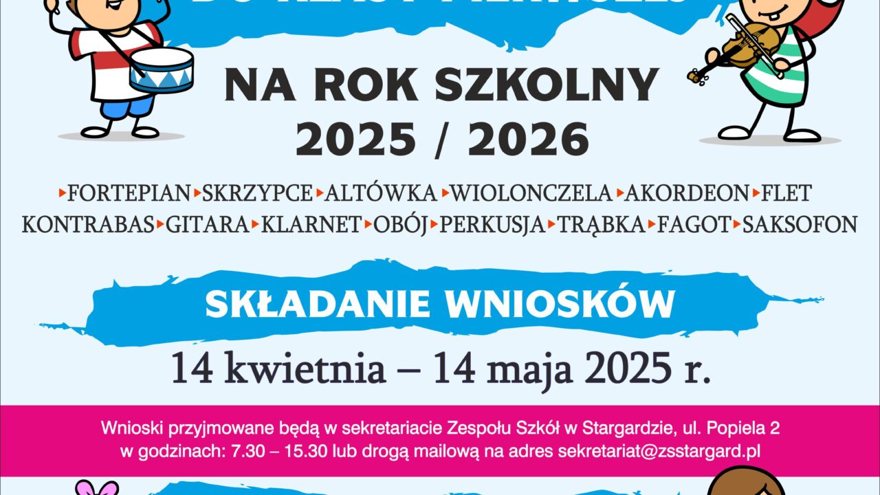 Rekrutacja do Ogólnokształcącej Szkoły Muzycznej I stopnia w Stargardzie trwa. Zapraszamy!